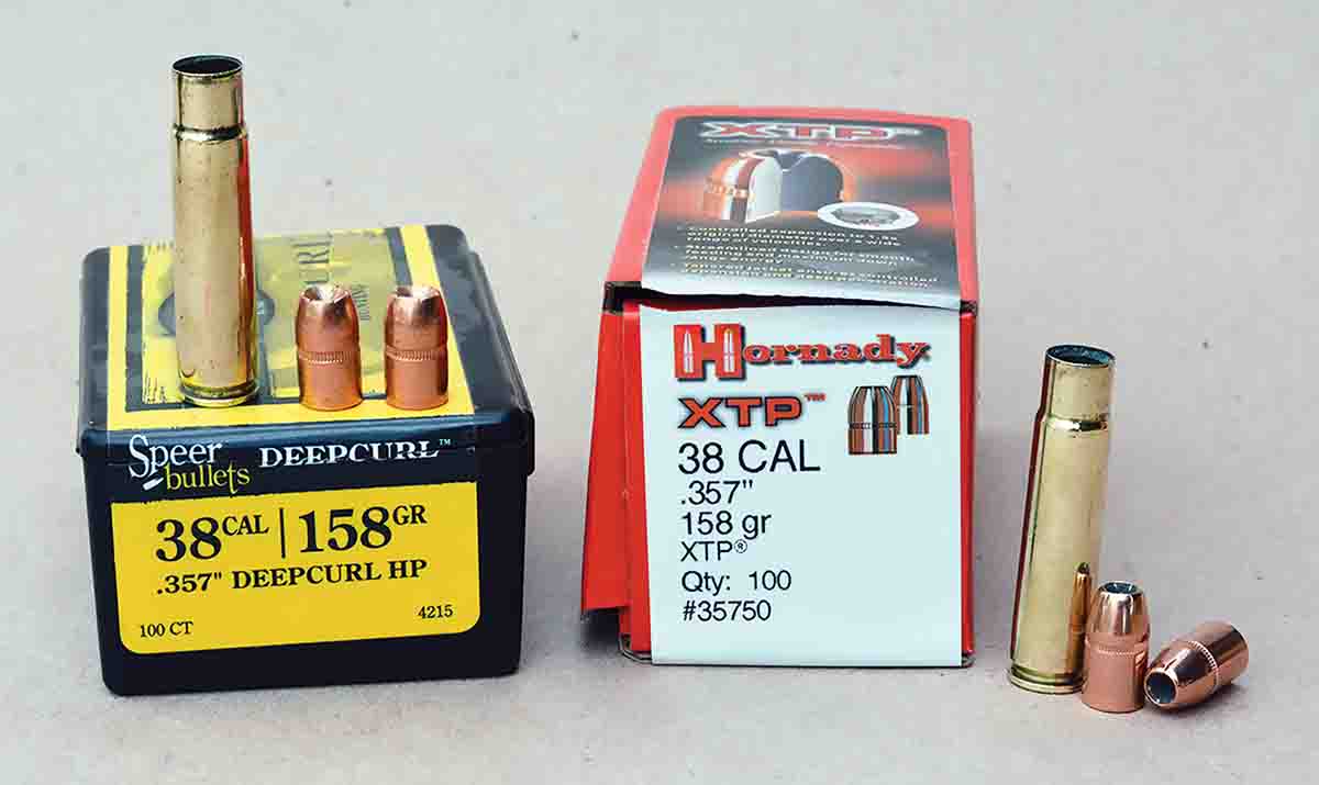 Bullets designed for the .357 Magnum can offer respectable performance in the .35 Remington. Examples include the Speer 158-grain Deepcurl and the Hornady 158-grain XTP.